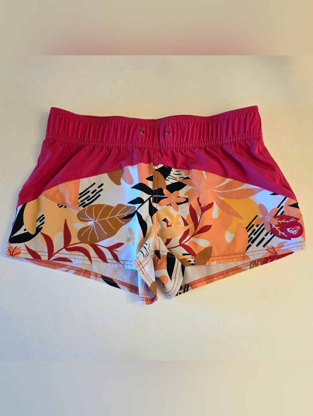 Roxy Board Shorts Tropical Floral Women's S Stretchy Hot Pink Orange Y2K EUC